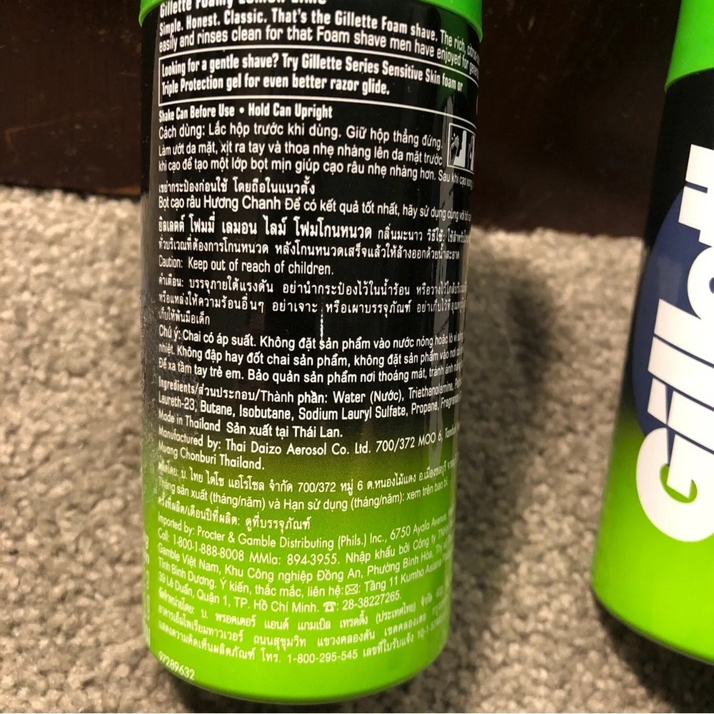 X2 Gillette Lemon-Lime Shave Foam Shaving Cream 6.2oz (175g)